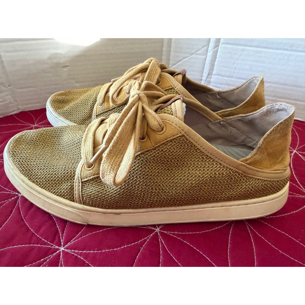 OluKai Pehuea Li Women Mustard Yellow Mesh Suede Drop-In Heel Sneakers Shoes
